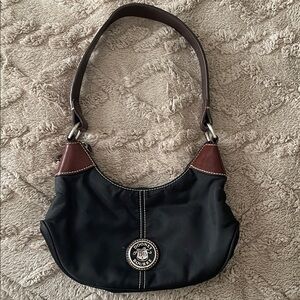 Dooney & Bourke Wayfarer Black Nylon with Brown Leather Trim Small Hobo Bag